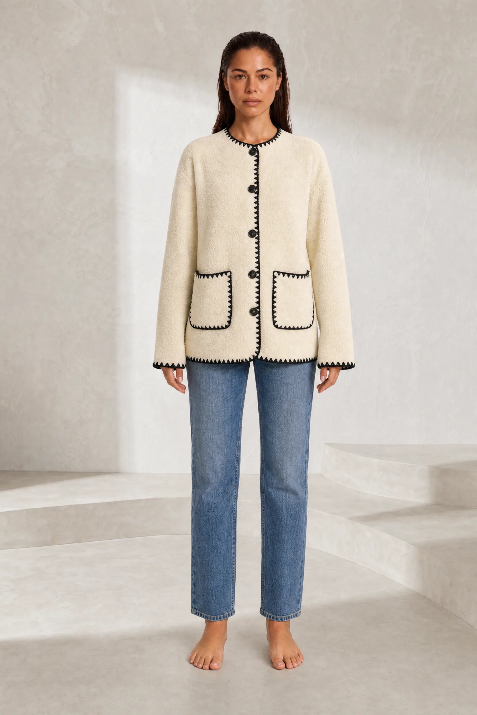 Veste polaire noire bicolore ample | Lounelle Paris